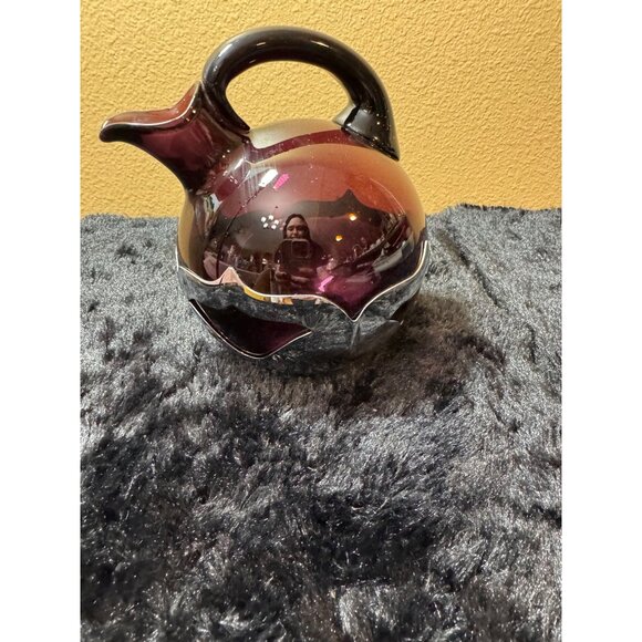 Vintage Farber Bros. Krome Amethyst Glass Round Pitcher Mid Century - Picture 3 of 9